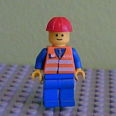 LEGO Minifigure-Orange Vest with Safety Stripes - Blue Legs, Red Construction Helmet-Train-TRN121-Creative Brick Builders